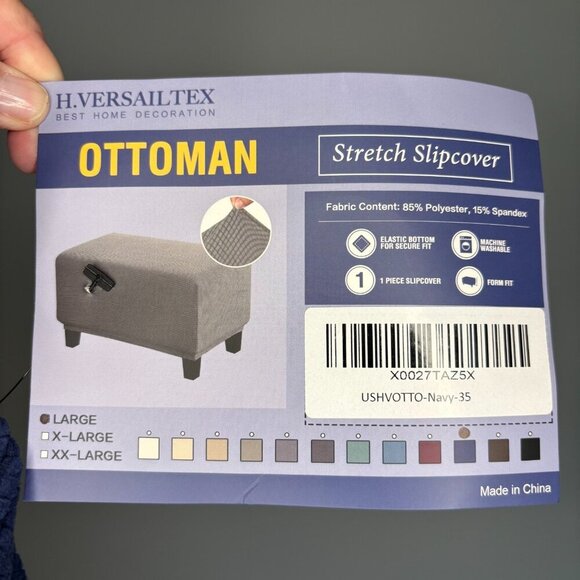 H VERSAILTEX NEW Ottoman Slipcover Navy Large Elastic Washable Form Fitting - Picture 1 of 4